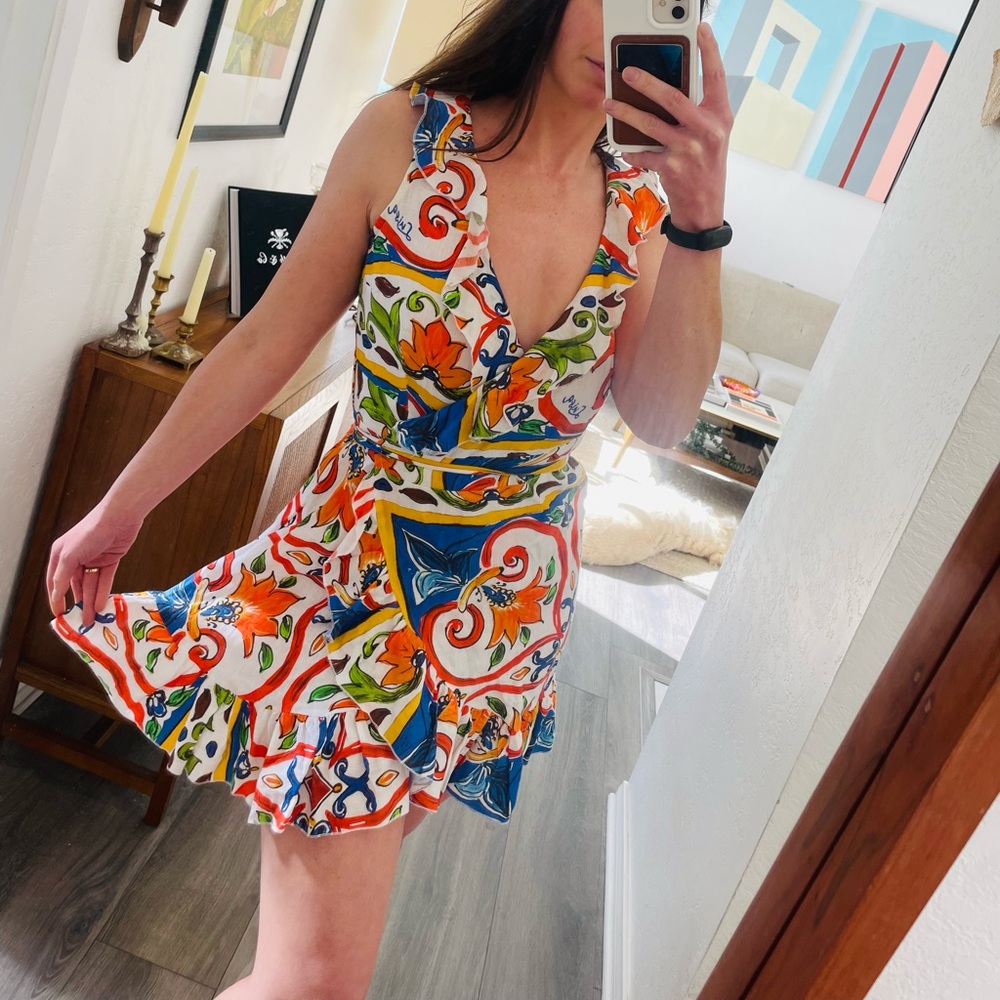 Rare - Boutique Luisa Linen Ruffled Wrap Dress from Positano